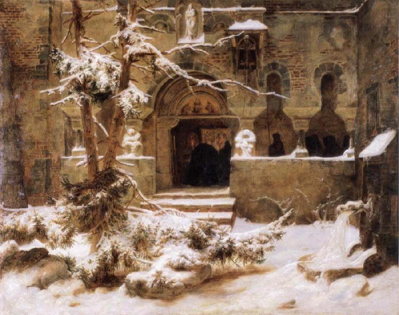 Carl Friedrich Lessing Monastery Courtyard in the Snow china oil painting image
